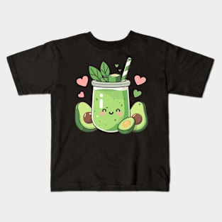 Kawaii Avocado Smoothie Drink with Avocado and Hearts | Kawaii Food Art Kids T-Shirt